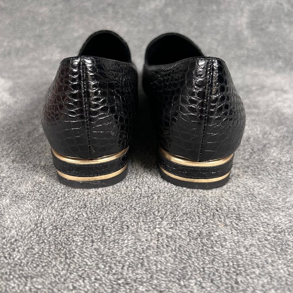 AQUATALIA Loafers Crocodile Embossed Black Leather Heels Gold Women 6.5M Italy - Picture 6 of 12